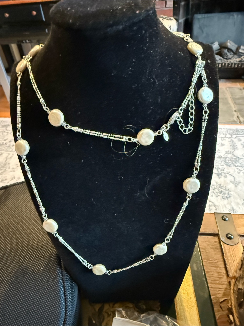 Premier Designs silver-Tone Double Strand Necklace with Pearlescent Beads